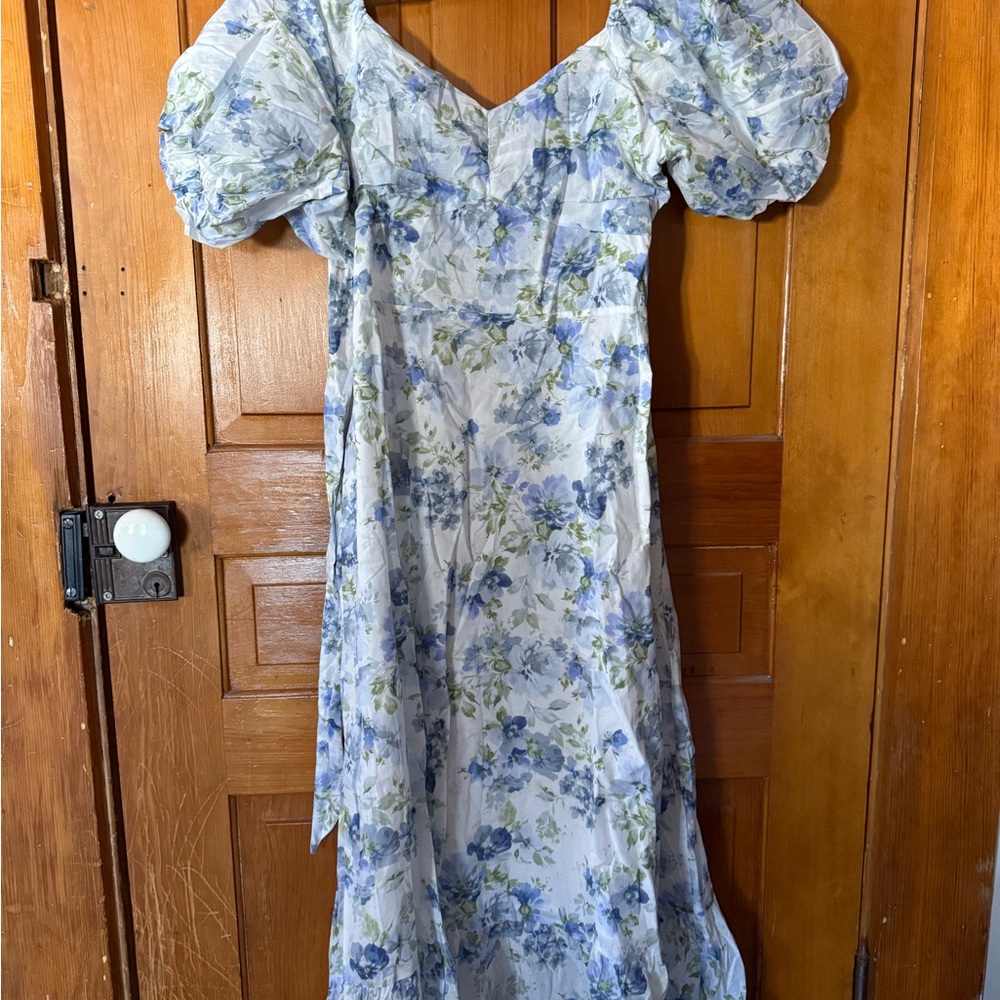 Altar'd State White and Blue Floral Maxi Dress